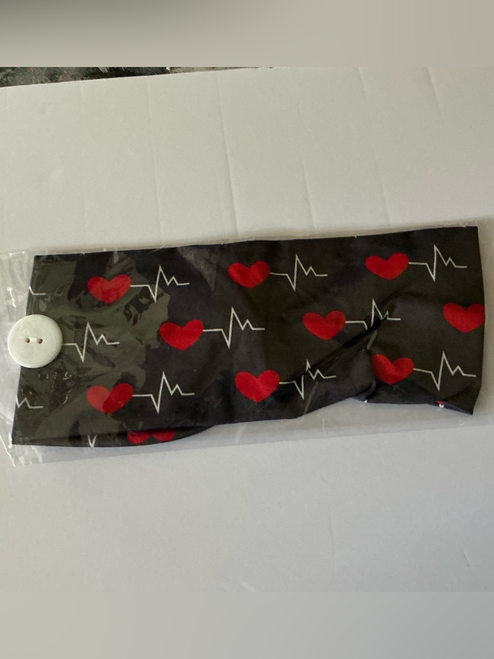Black Headband with Red Heart & White ECG Print